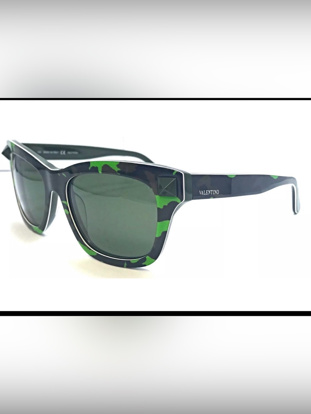 Valentino made in Italy women’s Black and Green Camo Sunglasses.